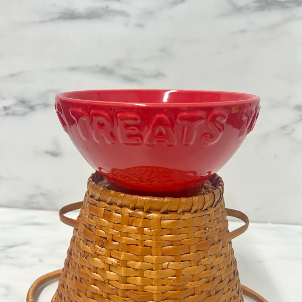 Vintage stoneware bowl red treats replacement